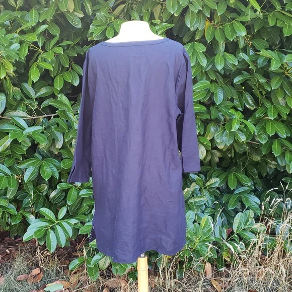 Talbots Embroidered Navy Blue Palm Tree Print Women's TunicTop XL - Picture 6 of 11